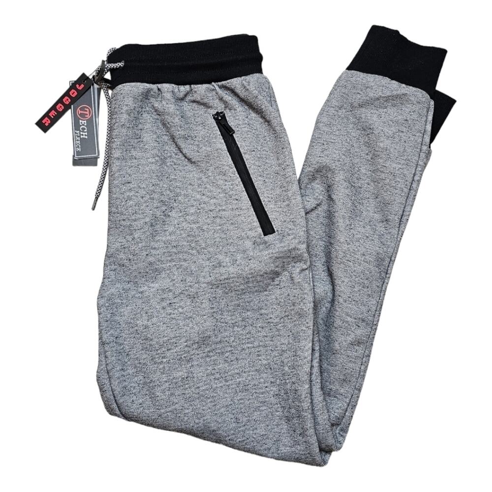 Fleece Tech Zippered Pocketed Joggers Slim Fit Heather Gray Med Galaxy by Harvic